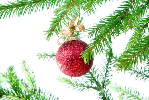 Christmas tree ornaments, white background