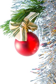 christmas background.Christmas decoration on the tree isolated on white