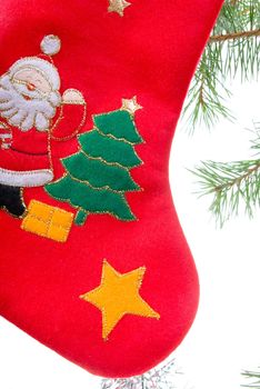 Christmas tree ornaments, white background
