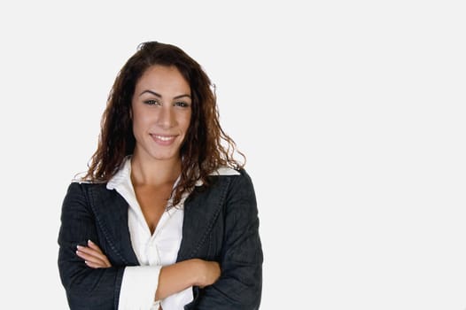 smiling stylish woman on an isolated white  background