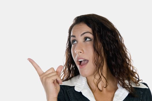 lady giving warning on an isolated white background