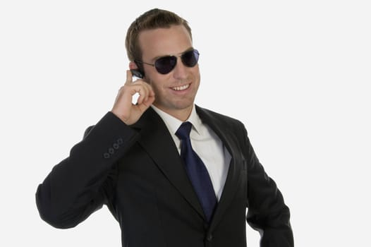 businessman operating bluetooth with white background