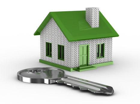 key and house on white background. 3D image
