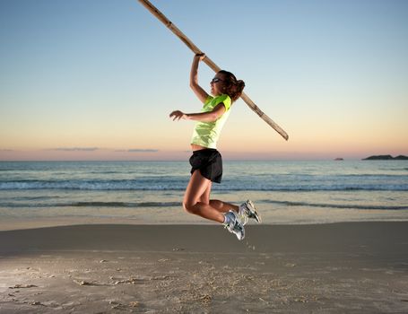 Woman doing exercises during sunset with sunglasses in Florianopolis, Santa Catarina, Brazil, Nikon D3S, Nikon 24-70mm, RAW shooting.