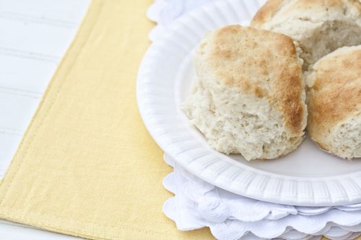 Freshly made from scratch buttermilk biscuits. Shallow DOF. 