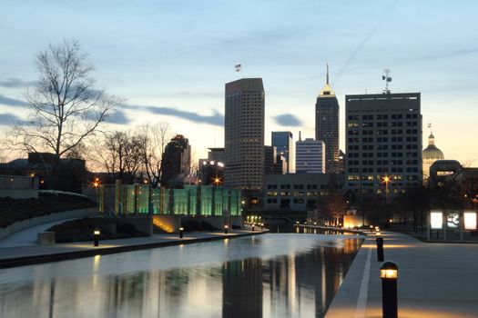 Cityscape with Canal looking east before sunrise.