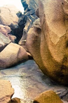 rocks on Praslin island, Seychelles at Indian Ocean