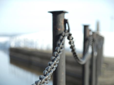Fencing on coast of the Onega lake. Quay of Petrozavodsk, Russia     
