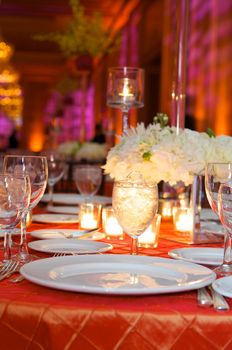 Table setting at a luxury wedding reception