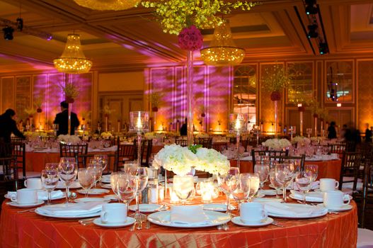 Table setting at a luxury wedding reception