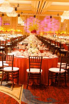 Table setting at a luxury wedding reception