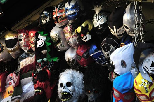 Halloween and Mexican wrestling masks on Olvera Street