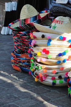 stacks of sombreros for sale on Olvera Street