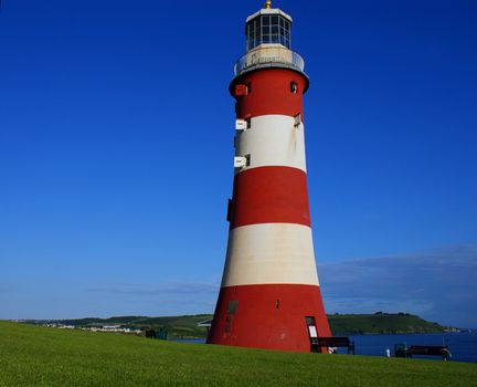 Plymouth lighthouse and blue sky