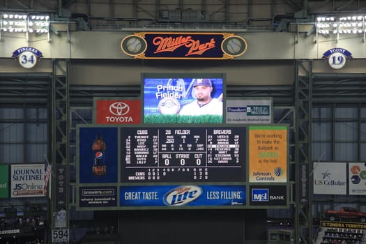 Milwaukee Brewers player Prince Fielder displayed during a game under a closed dome