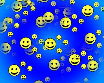 A multitude of happy faces with varying degrees of transparency and scale.
