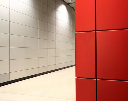modern corridor and red metal wall