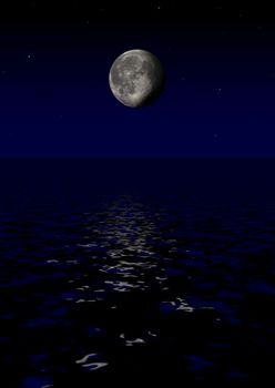 Illustration of a full moon over a reflective sea