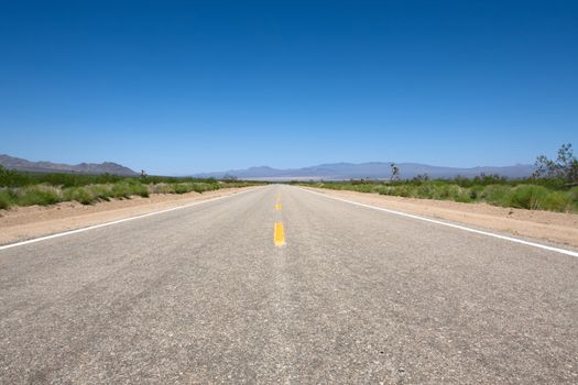 Scenic road in the Mojave park at summer day