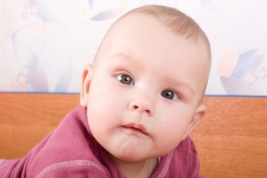 Attentive look of baby on photographer