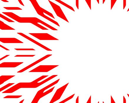 A red geometric arrow shaped sunburst on a white background.