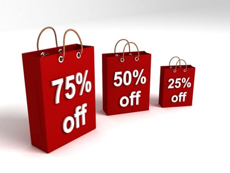 three dimensional shopping bags showing off percentages