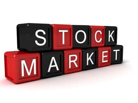 isolated three dimensional stock market text on building blocks