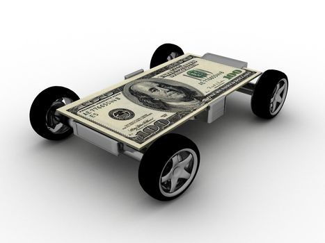 three dimensional one hundred dollar bill on wheels


