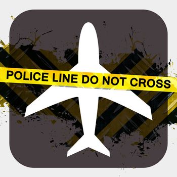 Airport security screening illustration terrorist or criminal activity with police tape reading POLICE LINE DO NOT CROSS.