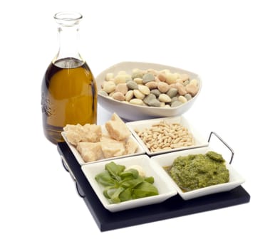 Ingredients for multicolor pasta sauce with basil