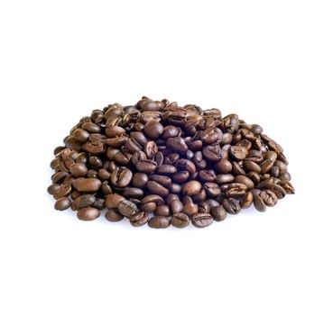 grinding coffee beans on white background