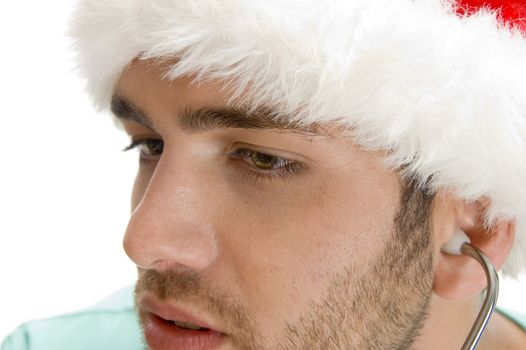 close up of man with cap against white background