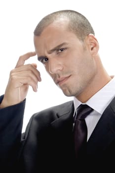 handsome man thinking against white background