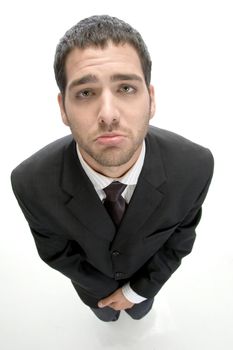 businessman making poor face, high angle view