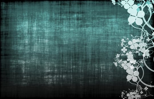 Blue Grunge Design Texture with Flower Vines