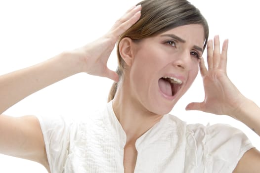 shouting young lady on an isolated background