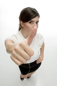 lady wishing good luck on an isolated white background