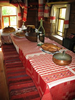 Ancient dinner room in russian country Novgorod Russia