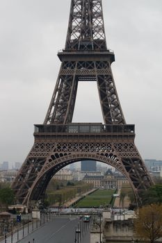 Early morning view on lower part of Eiffel tower in Paris