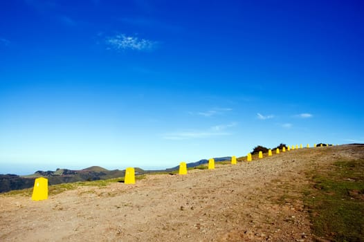 Yellow restrictive posts in Madeira mountains 