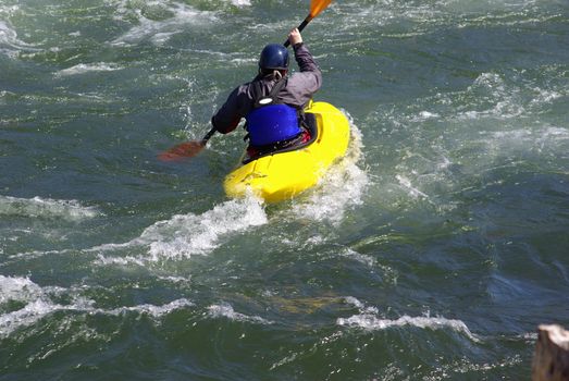 Kayaking On The S. Fork American River in California on a spring afternoon