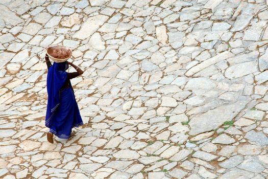 Indian lady wearing blue sari 