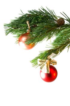 Christmas tree ornaments, white background,two colour balls