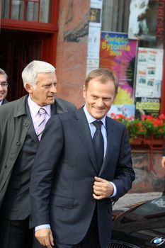 2 polish politicians - Jerzy Buzek and Donald Tusk in Bytom city.
