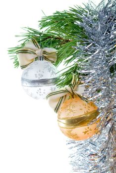 Christmas bauble on background tree ,Christmas tree ornaments, white background