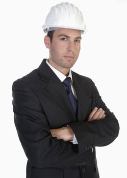 smart architect with white helmet on an isolated background