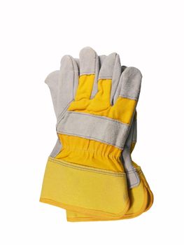 yellow leather work gloves isolated over white with clipping path at this size