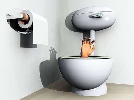 Humorous image of someone being flushed down the loo.
