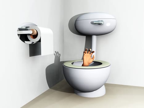 Humorous image of someone being flushed down the loo.