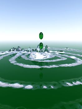 A splash and ripples in some green liquid. 